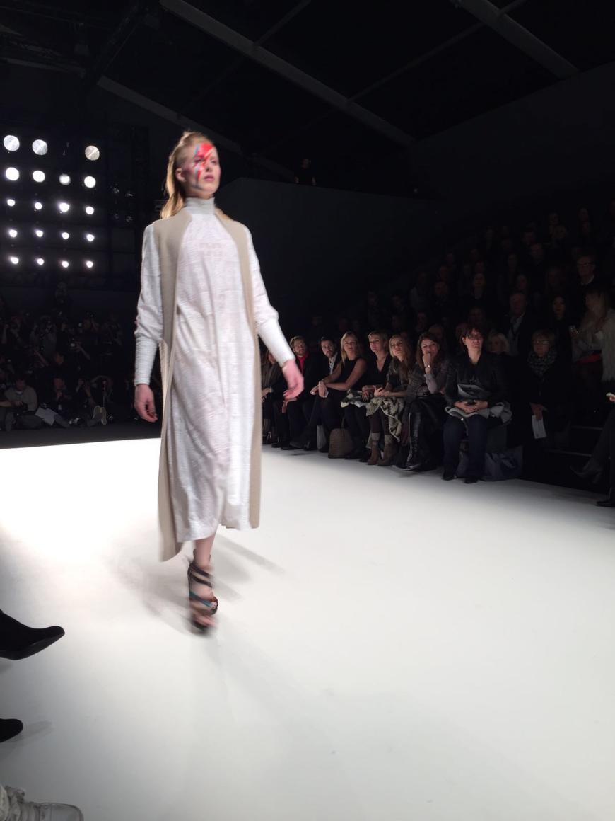 Das Make-up dieses Models ist eine Hommage an den verstorbenen David Bowie.