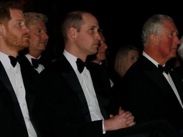Prinz Harry, Prinz William und König Charles III. sitzen nebeneinander