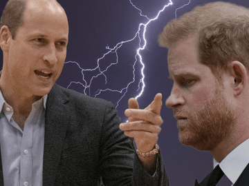 Prinz William zeigt mit dem Finger auf Prinz Harry, Fotomontage