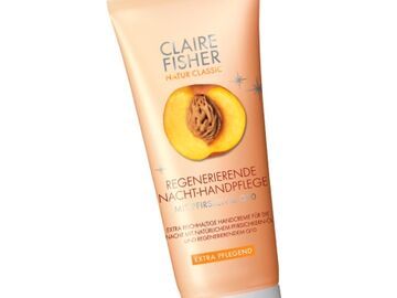 Hände & Füße:  Feuchtigkeitspflege im Schlaf: "Regenerierende Nacht- Handpflege mit Pfirsich" von Claire Fisher, 60 ml ca. 4 Euro  