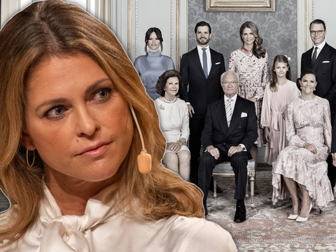 Madeleine von Schweden schaut ernst - Familienfoto von den schwedischen Royals