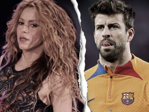 Shakira guckt entsetzt und Gerard Piqué steckt die Zunge heraus.