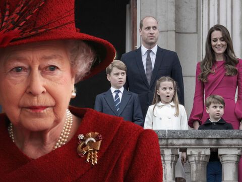Fotomontage von Queen Elizabeth und Prinz William und Kate sowie ihren Kindern
