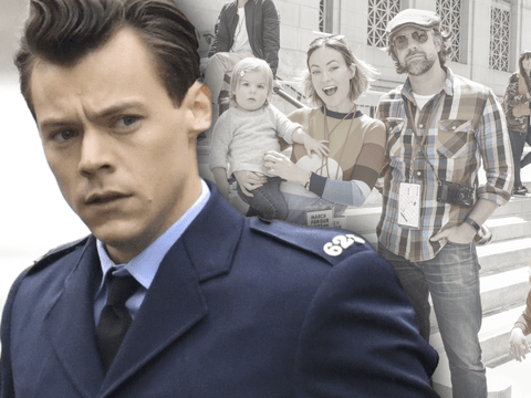 Harry Styles nachdenklich: Im Hintergrund mit Olivia Wilde mit ihrem Ex und ihren kleinen Kindern Daisy und Otis