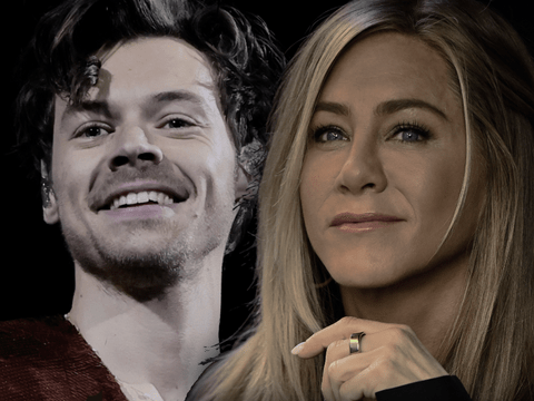 Montage: Harry Styles und Jennifer Aniston lächeln