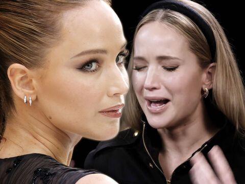 Jennifer Lawrence sieht zur Seite und weint