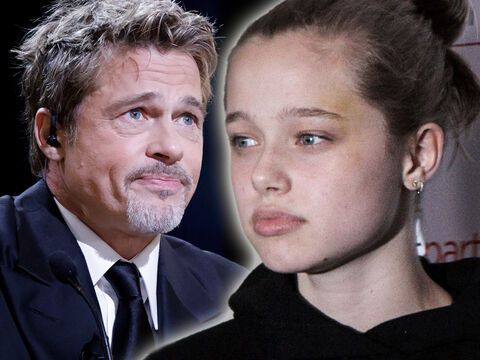 Brad Pitt und Shiloh Jolie-Pitt schauen ernst zur Seite