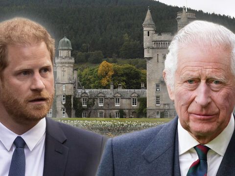 Prinz Harry und König Charles III vor dem Schloss Balmoral. 
