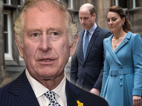 König Charles III. sieht angespannt aus, Prinz William und Prinzessin Kate sehen zu Boden