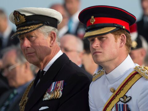 König Charles III. und Prinz Harry in Militäruniform. 