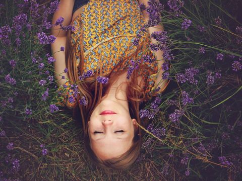 Frau liegt in Lavendelfeld Natur 