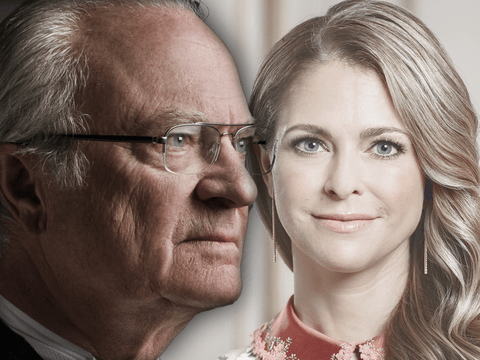 König Carl Gustaf von Schweden ernst - im Hintergrund Prinzessin Madeleine von Schweden 