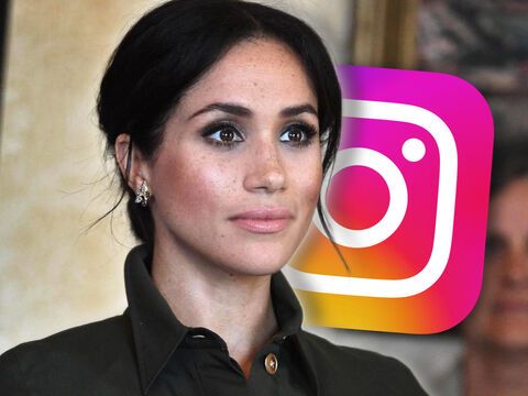 Herzogin Meghan mit dem Instagram-Logo hinter sich