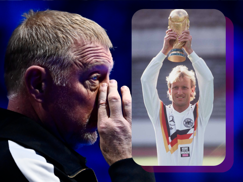 Boris Becker kämpft mit den Tränen - Andy Brehme hält WM-Pokal hoch 