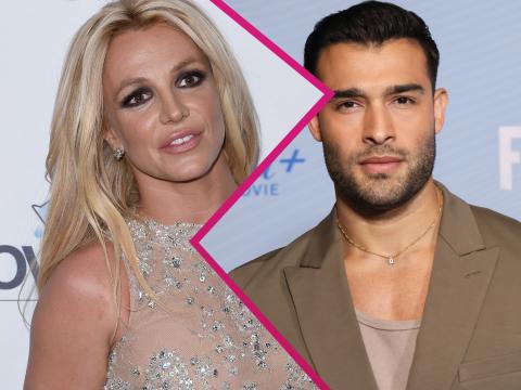 Britney Spears und Sam Asghari mit Zick-Zack-Trennung in der Mitte
