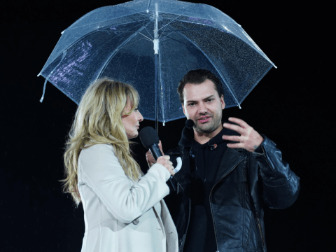Frauke Ludowig und Jimi Blue Ochsenknech mit Regenschirm