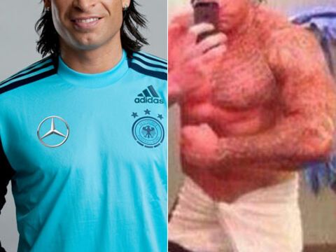 Links Tim Wiese 2011 für die deutsche Fußballnationalmannschaft, rechts auf dem Twitter-Foto, das für Wirbel sorgt