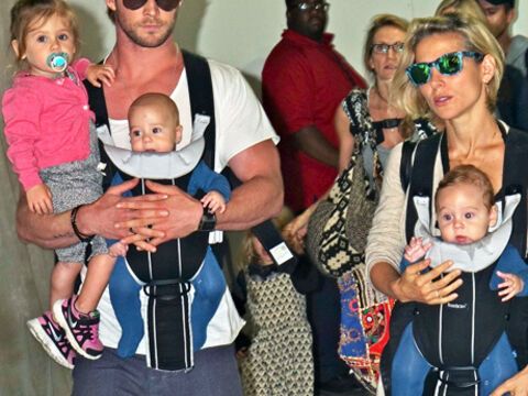 Christ Hemsworth und Elsa Pataky mit ihren Zwillingen und Töchterchen