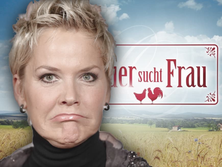 "Bauer sucht Frau"-Logo und eine ratlose Inka Bause