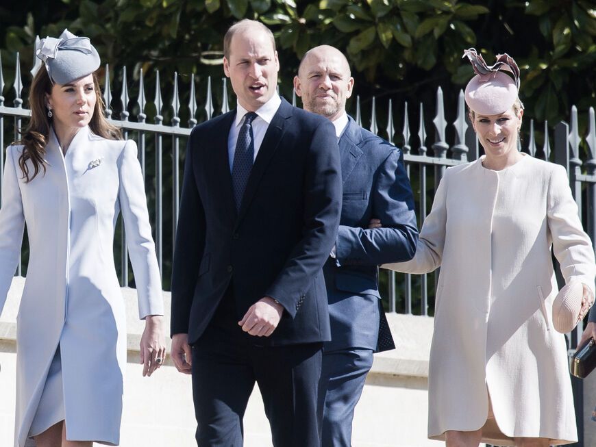 Prinzessin Kate, Prinz William, Mike und Zara Tindall gehen hintereinander. 