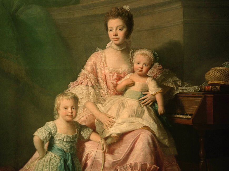 Königin Charlotte mit ihren ältesten Söhnen Georg und Friedrich August, 1764.