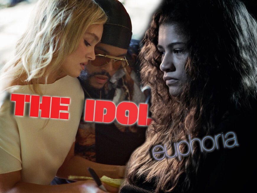 Foto aus "The Idol" und "Euphoria" nebeneinander mit Logos