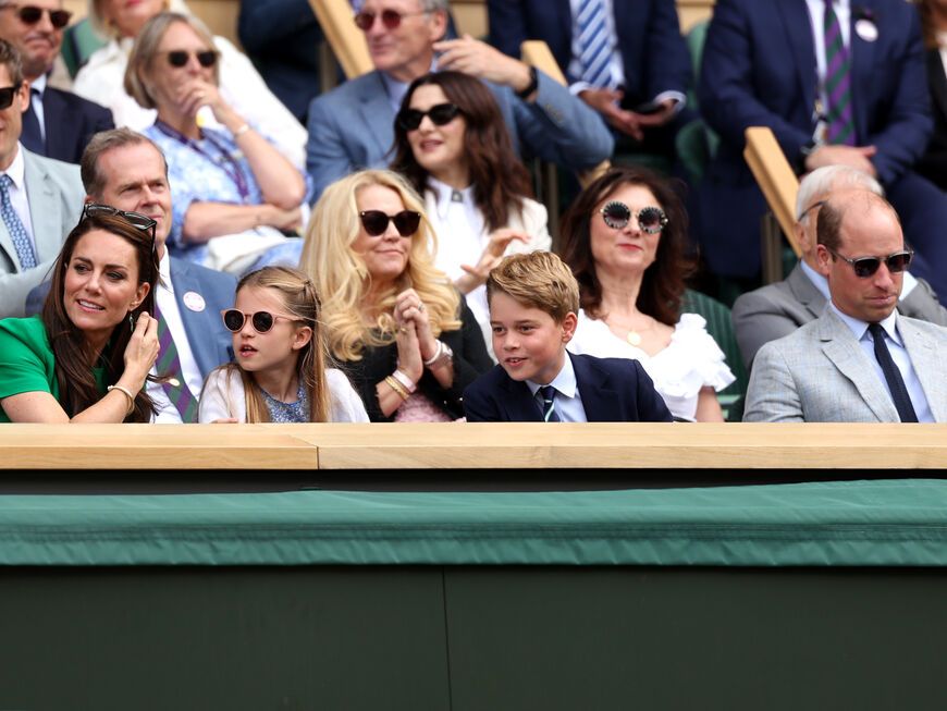 Prinzessin Kate, Prinz William und ihre Kinder Charlotte und George beim Tennisturnier in Wimbledon, Juli 2023