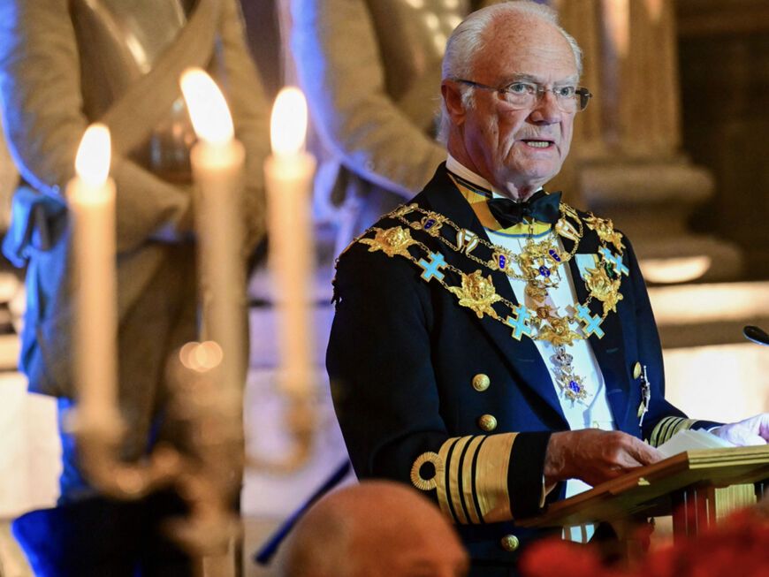 König Carl Gustaf hält eine Rede zu seinem 50. Thronjubiläum.