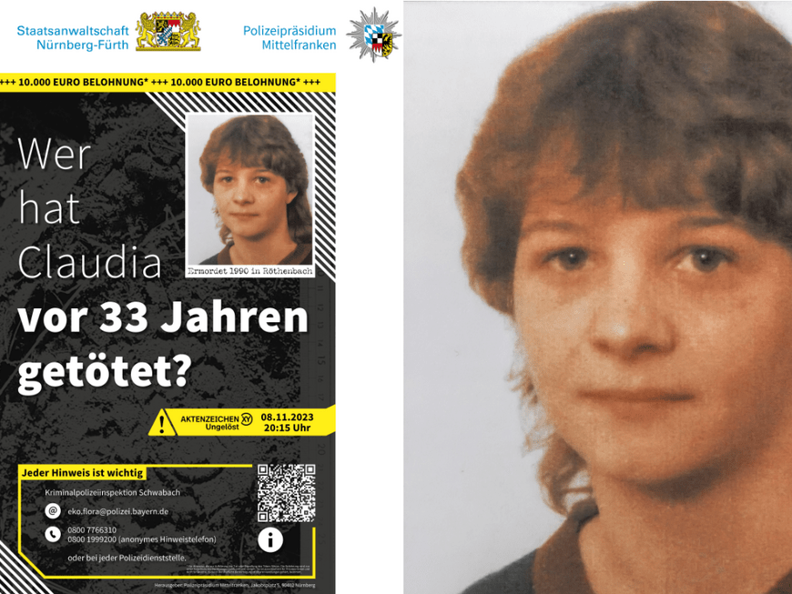 "Aktenzeichen XY" vom 8.11.2023 - Mord an Claudia Obermeier