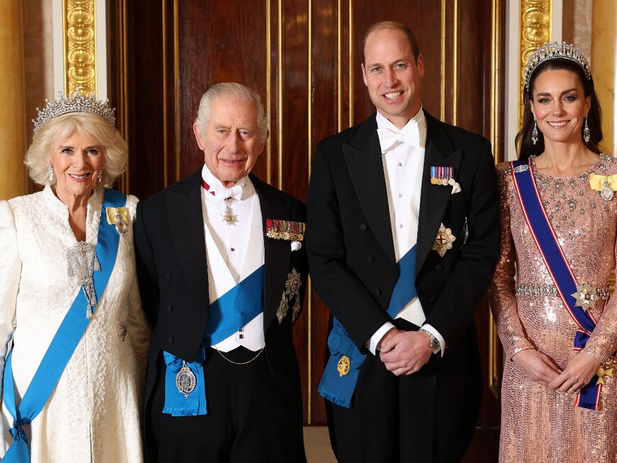 Königin Camilla, König Charles III., Prinz William und Prinzessin Kate im Rahmen desDiplomaten-Empfanges. 