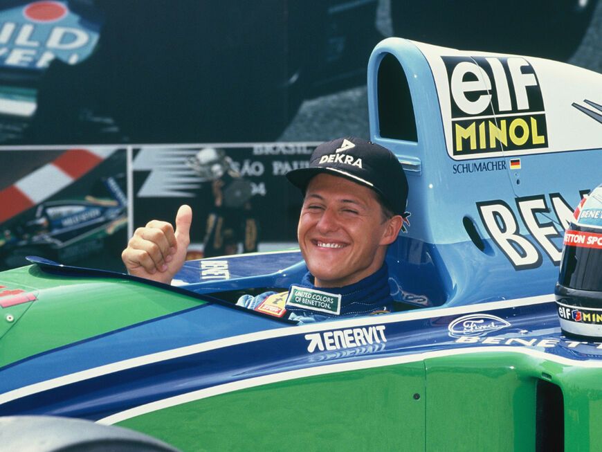 Michael Schumacher im Benetton glücklich