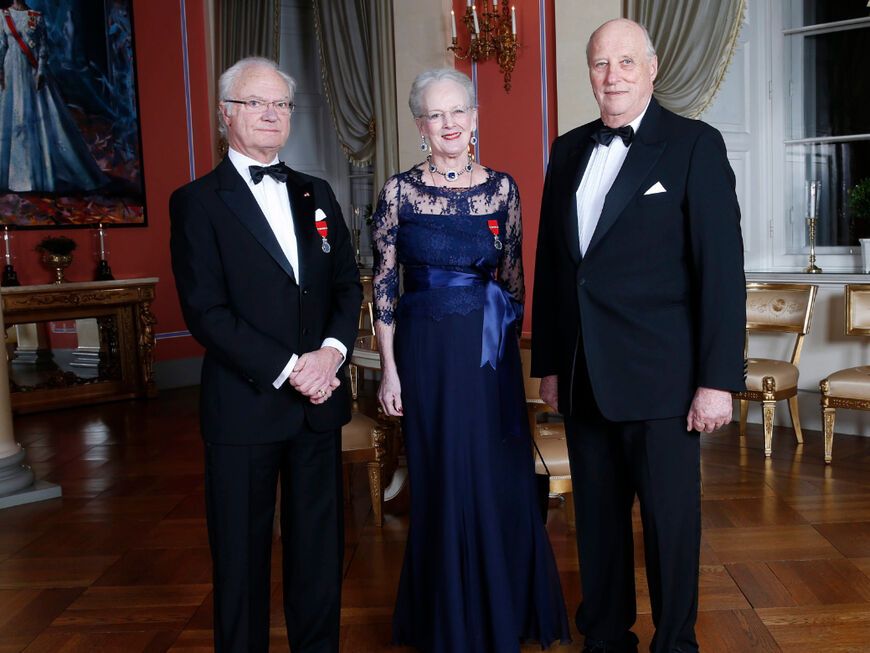 König Carl Gustaf von Schweden, Königin Margrethe von Dänemark und König Harald von Norwegen. 