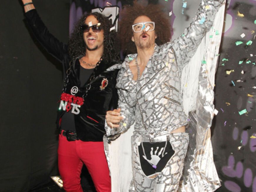 Skyblu und Redfoo von "LMFAO" rockten auch hinter der Bühne getreu ihrem Song: "Party Rock Anthem"