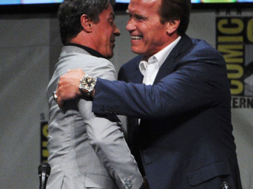 Alte Kollegen und Freunde: Sylvester Stallone und Arnold Schwarzenegger präsentierten "The Expendables 2 - Real American Heroes"