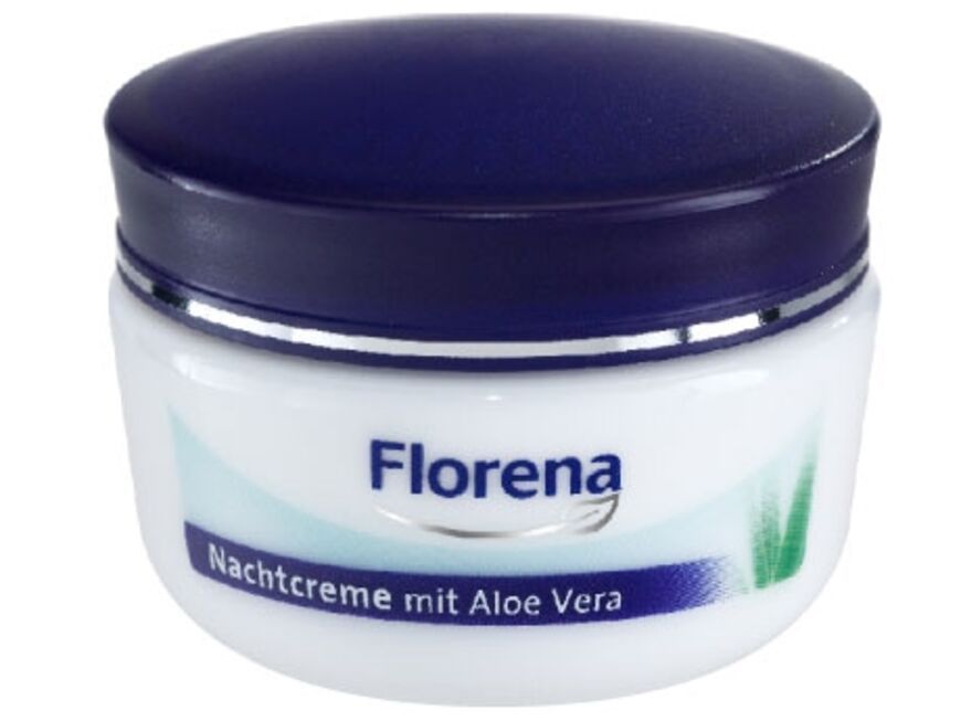 Nachtpflege, die auch als After-Sun-Maske verwendet werden kann "Nachtcreme mit Aloe Vera" von Florena, 50 ml ca. 4 Euro  