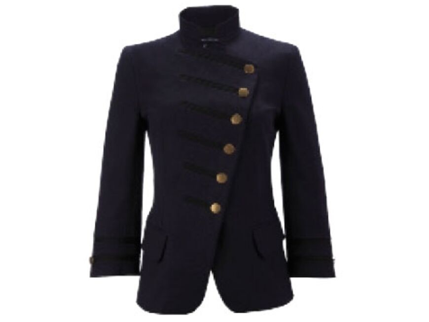 Military-Jacken: Schräg geschnitten mit Messingknöpfen von French Connection, ca. 130 Euro