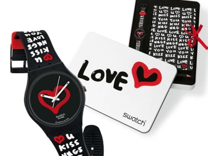 Cool & jung mit Liebesbeweisen im Graffiti-Style. Die Swatch Original Gent "Love Seconds" mit Special Packaging, ca. 48 Euro