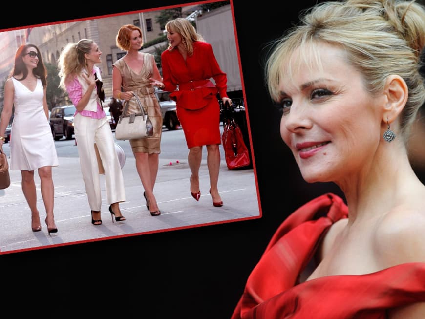 Kim Cattrall im roten Kleid und "Sex and the City"-Szene Fotomontage