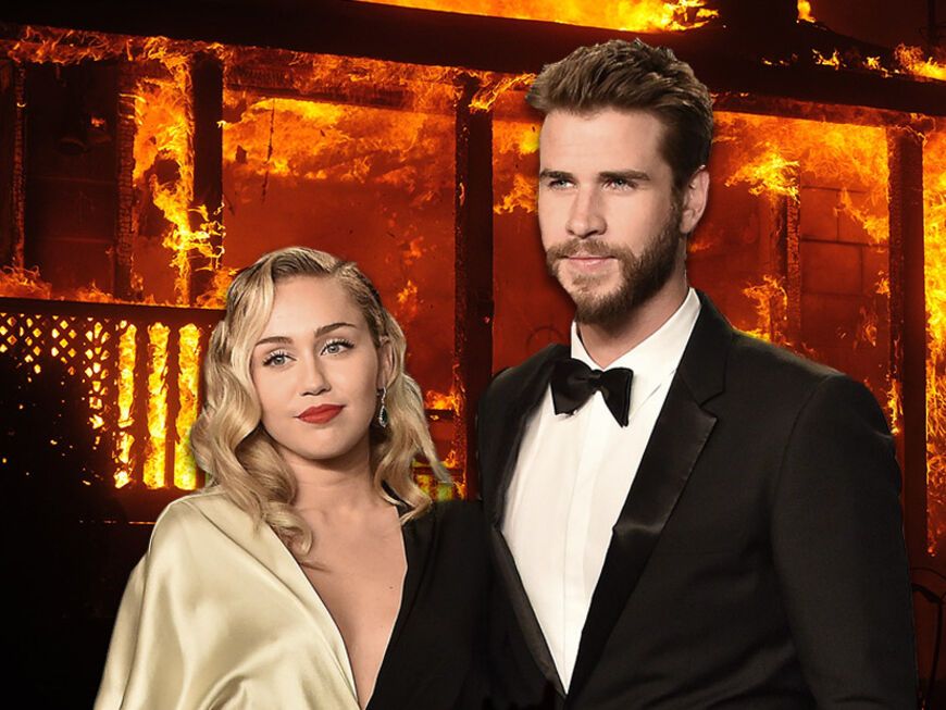 Miley Cyrus und Liam Hemsworth, Feuer im Hintergrund
