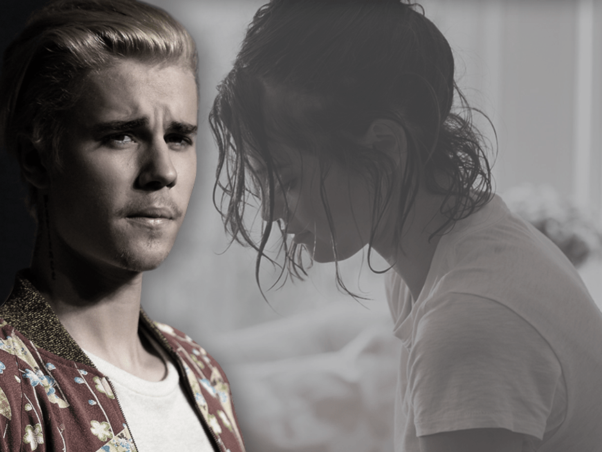 Justin Bieber und Selena Gomez Collage gucken traurig