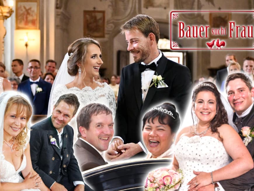 Collage aus den "Bauer sucht Frau"-Hochzeitspaaren