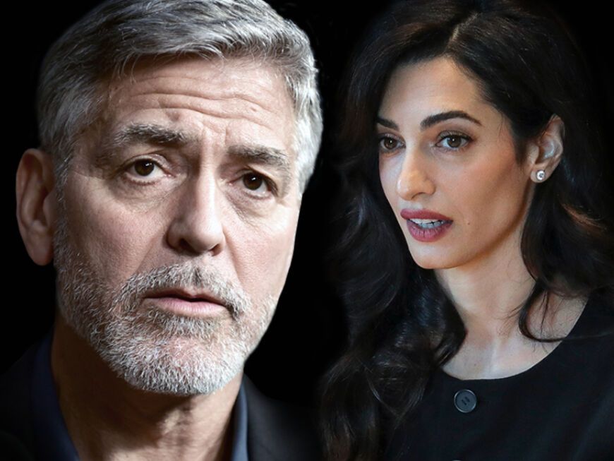 Fotomontage: George und Amal Clooney gucken ernst.