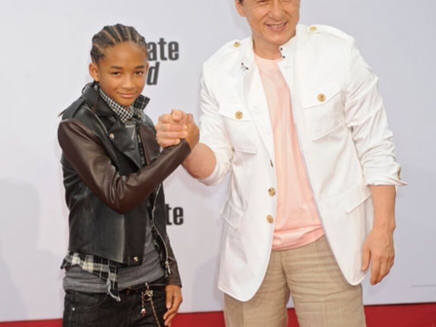 Doppelpack: Bei der Premiere von "Karate Kid" in Berlin zeigten sich die beiden Hauptdarsteller Jaden Smith und Jackie Chan cooler denn je