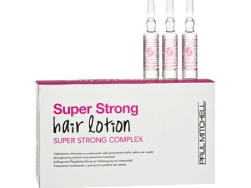 Super Strong - Hair Lotion aktiviert die Durchblutung der Kopfhaut und regeneriert, von Paul Mitchell, 12 Ampullen à 6 ml ca. 32 Euro