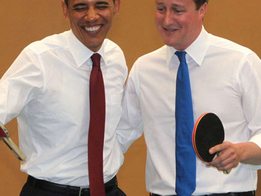 Wahre Sportsfreunde: Obama und Cameron spielen gemeinsam Tischtennis und zeigen, ...