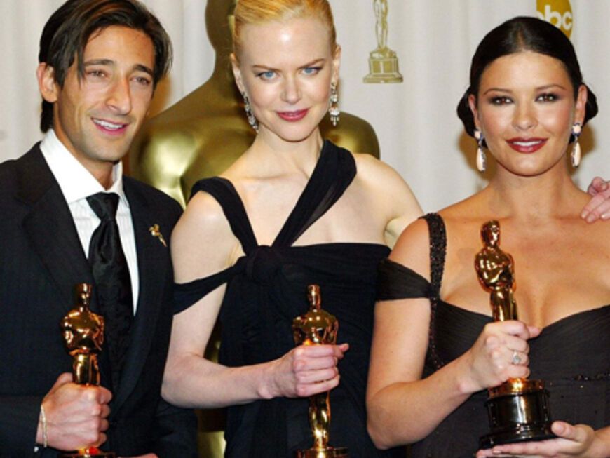 2003: Best Actor Adrien Brody ("The Pianist"), Best Actress Nicole Kidman  ("The Hours"), Best Supporting Actress Catherine Zeta-Jones ("Chicago")