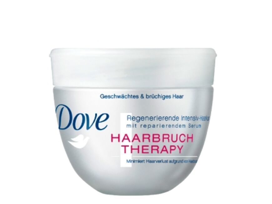 Haarpflege: Kräftigt die Haarstruktur: "Haarbruch Therapy - Regenerierende Intensiv Haarkur" von Dove, 250 ml ca. 5 Euro
