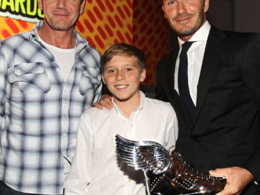 Brooklyn mit Papa David Beckham und dessen besten Freund und Star-Koch Gordon Ramsay