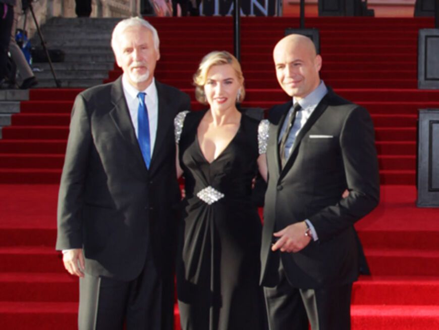 Star-Regisseur James Cameron mit Kate Winslet und Billy Zane