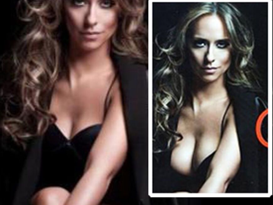 Jennifer Love Hewitt: rechts das Original-Foto, links die "brustverkleinerte" Version